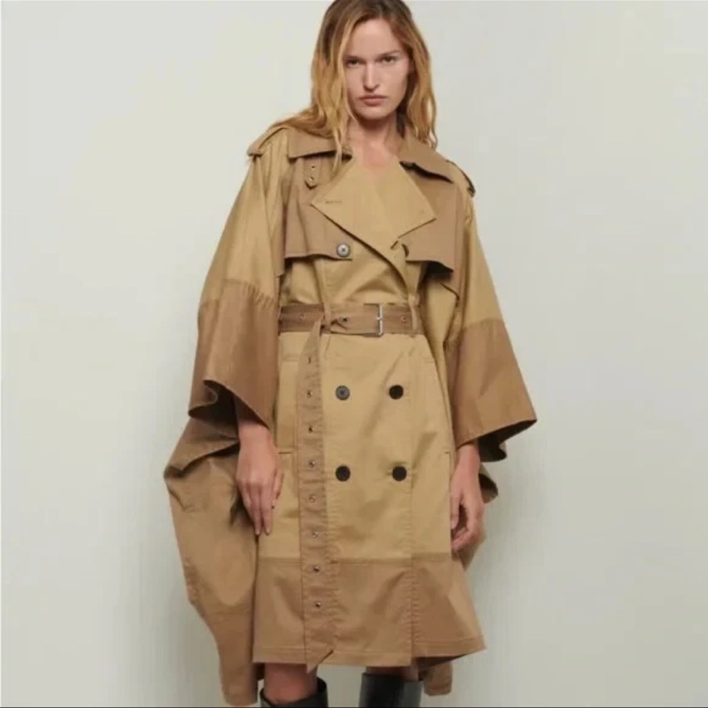 10 Crosby Derek Lam Two-Tone Tan Patchwork Trench Coat